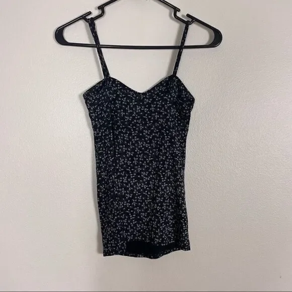 ASO TVD RARE Intimately Free People Black w/ White Floral Cami Tank Top - Picture 3 of 9